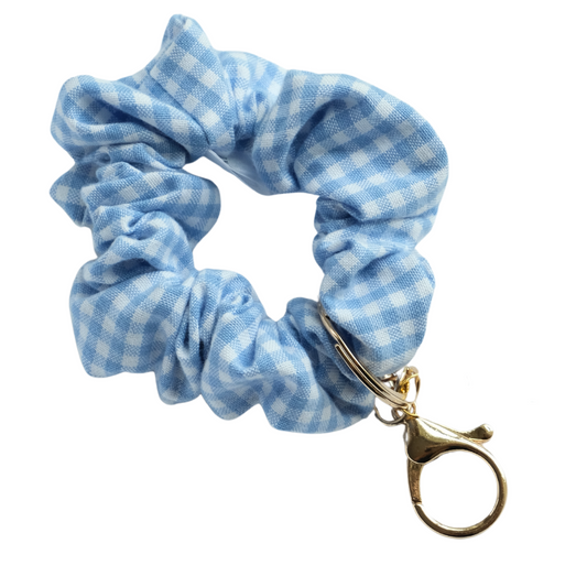Blue Check Scrunchie Key Chain