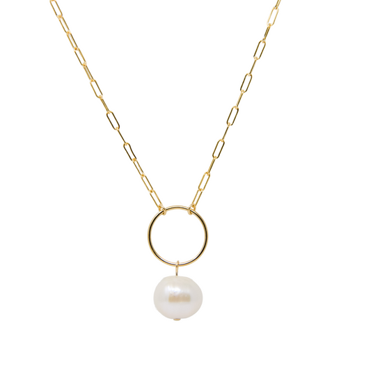 Paperclip, Pearl, & Circle Necklace