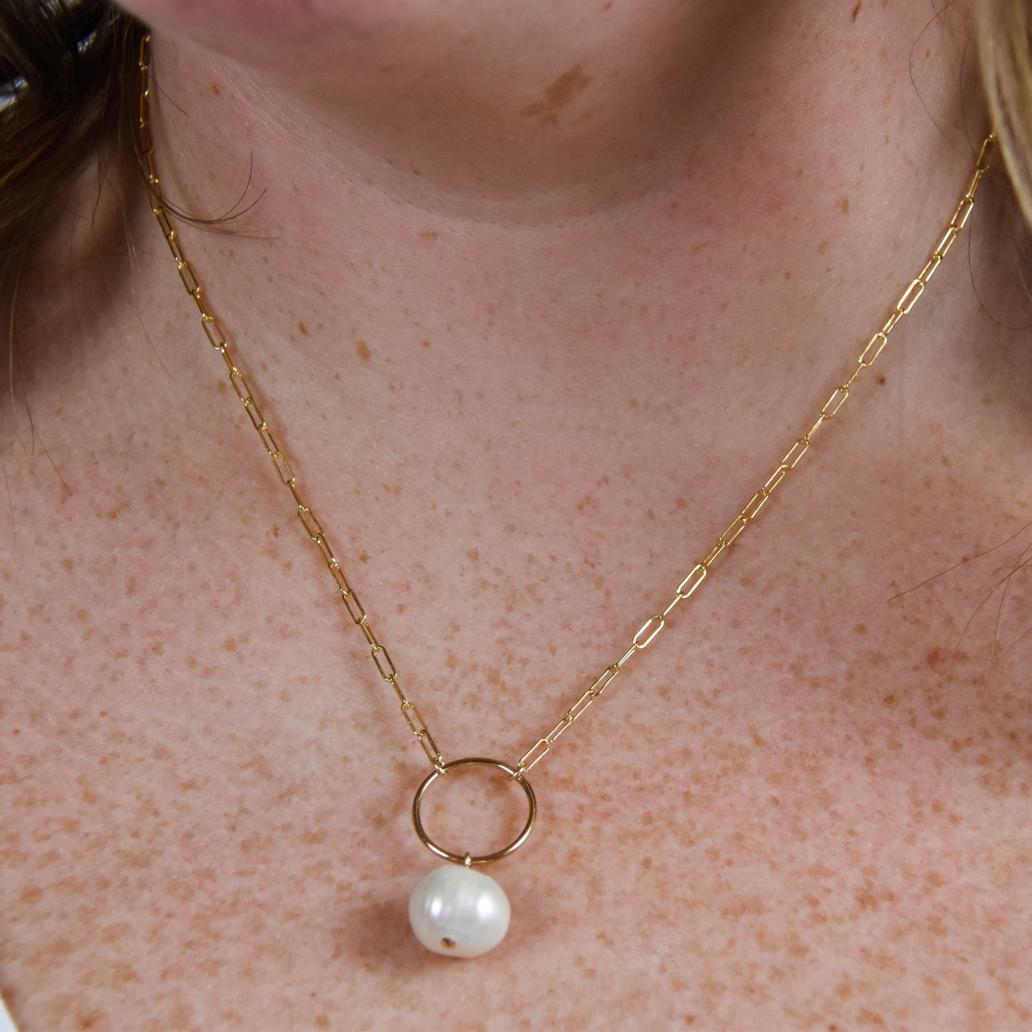 Paperclip, Pearl, & Circle Necklace