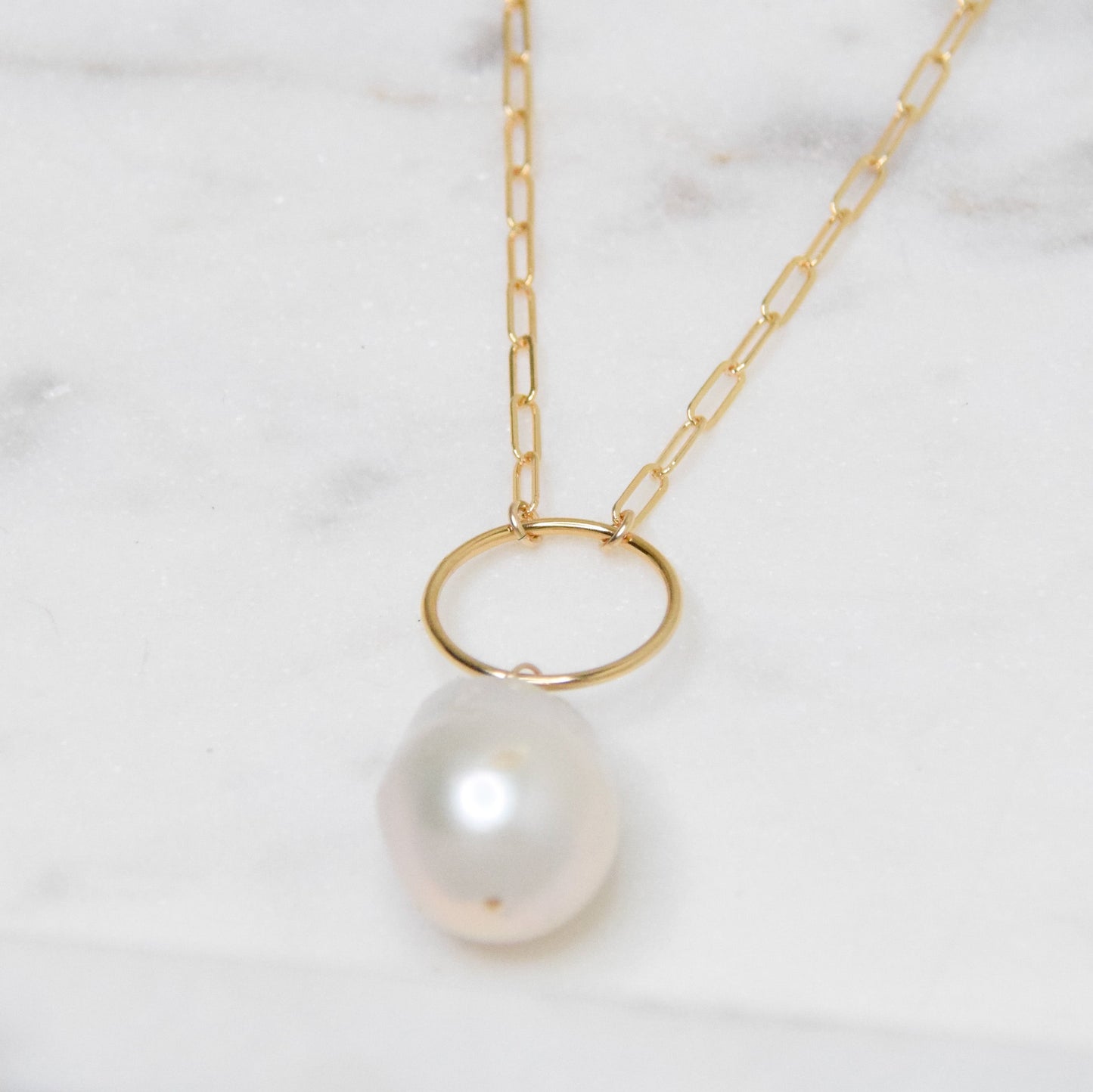 Paperclip, Pearl, & Circle Necklace